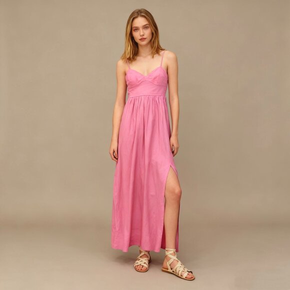 NWOT Farm Rio Linen Blend Pink Sleeveless Midi Dress Size L